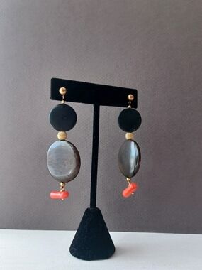 New women's vegetable Ivory with coral and sterling silver hanging earring
